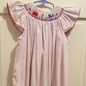 Girls smocked sea life flutter sleeve dress, size 6